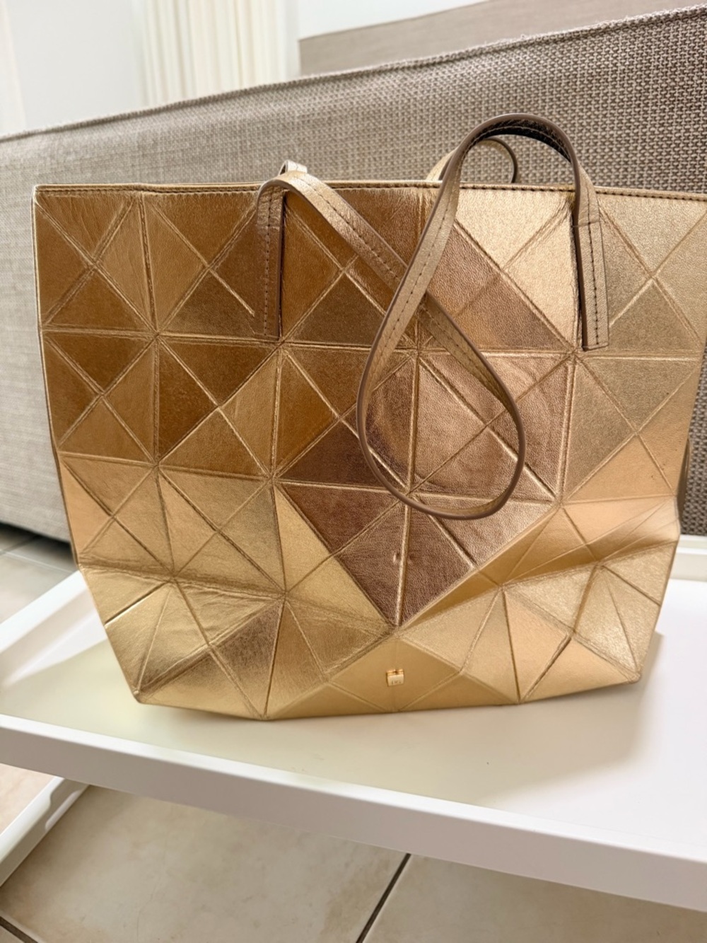 Metallic Gold Geometric Tote Bag - Women